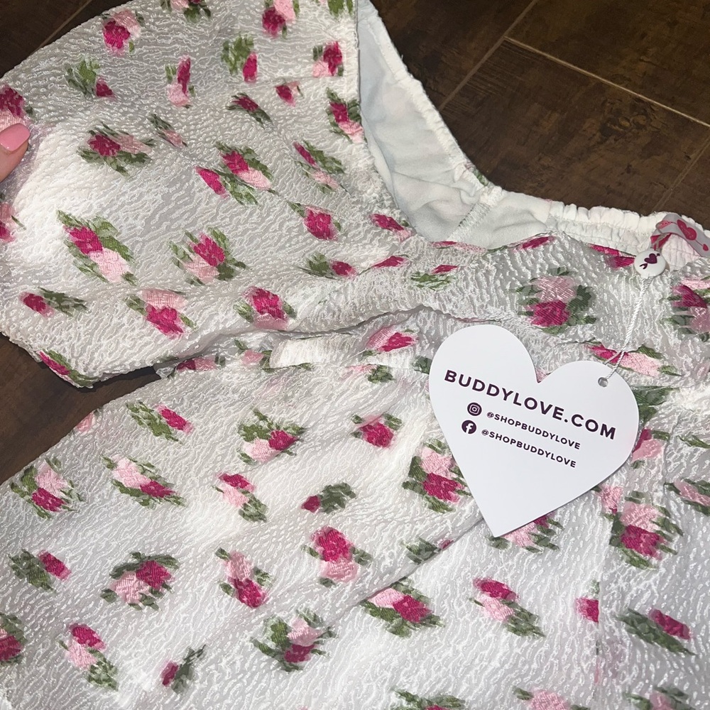 Nwt BuddyLove embroidered rose peplum top buddylove puff sleeve spring t… - Picture 7 of 10